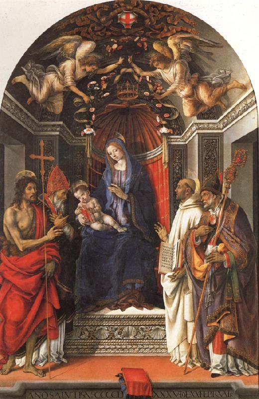 Filippino Lippi Madonna and Child Enthroned with SS.John the Baptist,Victor,Ber-nard,and Zenbius Sweden oil painting art